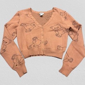 Unique Y2K Cropped Teddy Bear Cardigan Cottagecore Coquette Grandmacore Medium